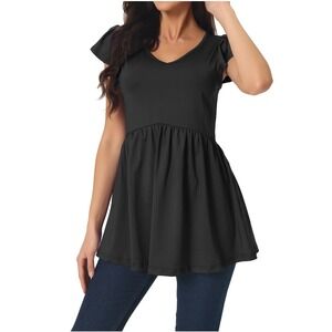 Womens Stretchy Tunic XL Ruffle Babydoll Top Black Summer Goth Grunge Y2K